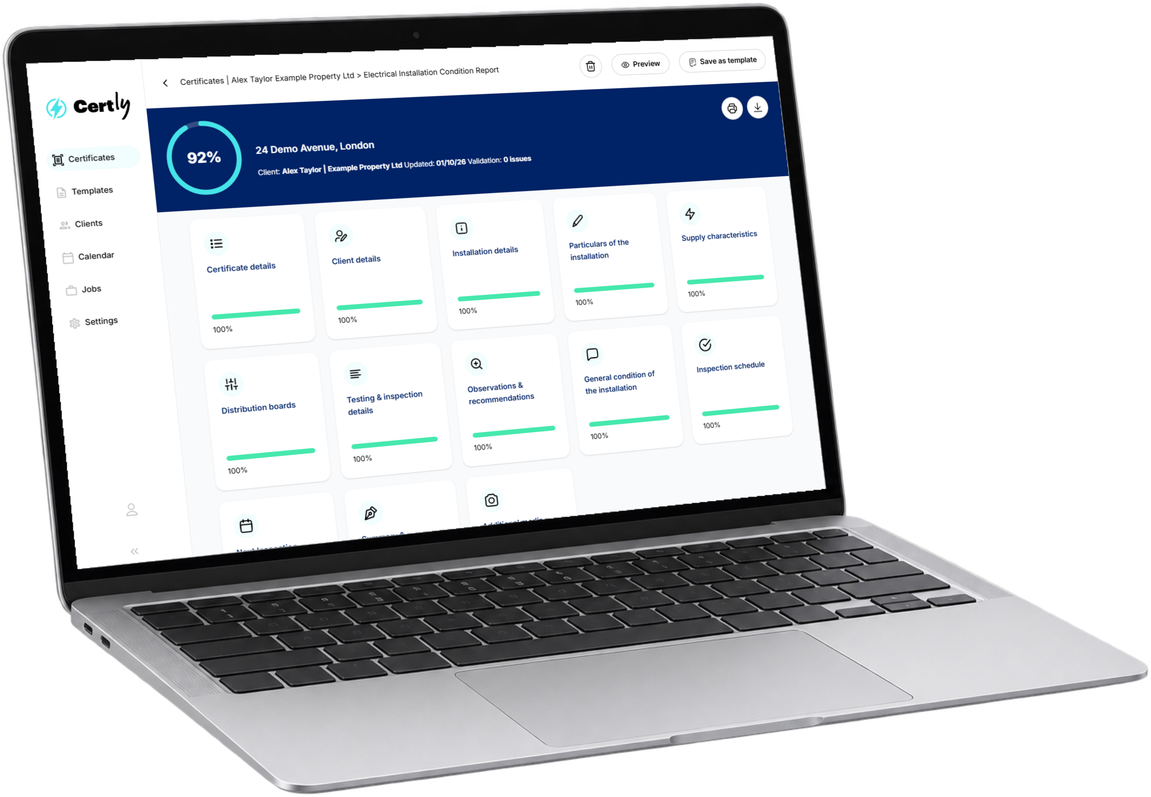 Certly laptop showing certificate completion