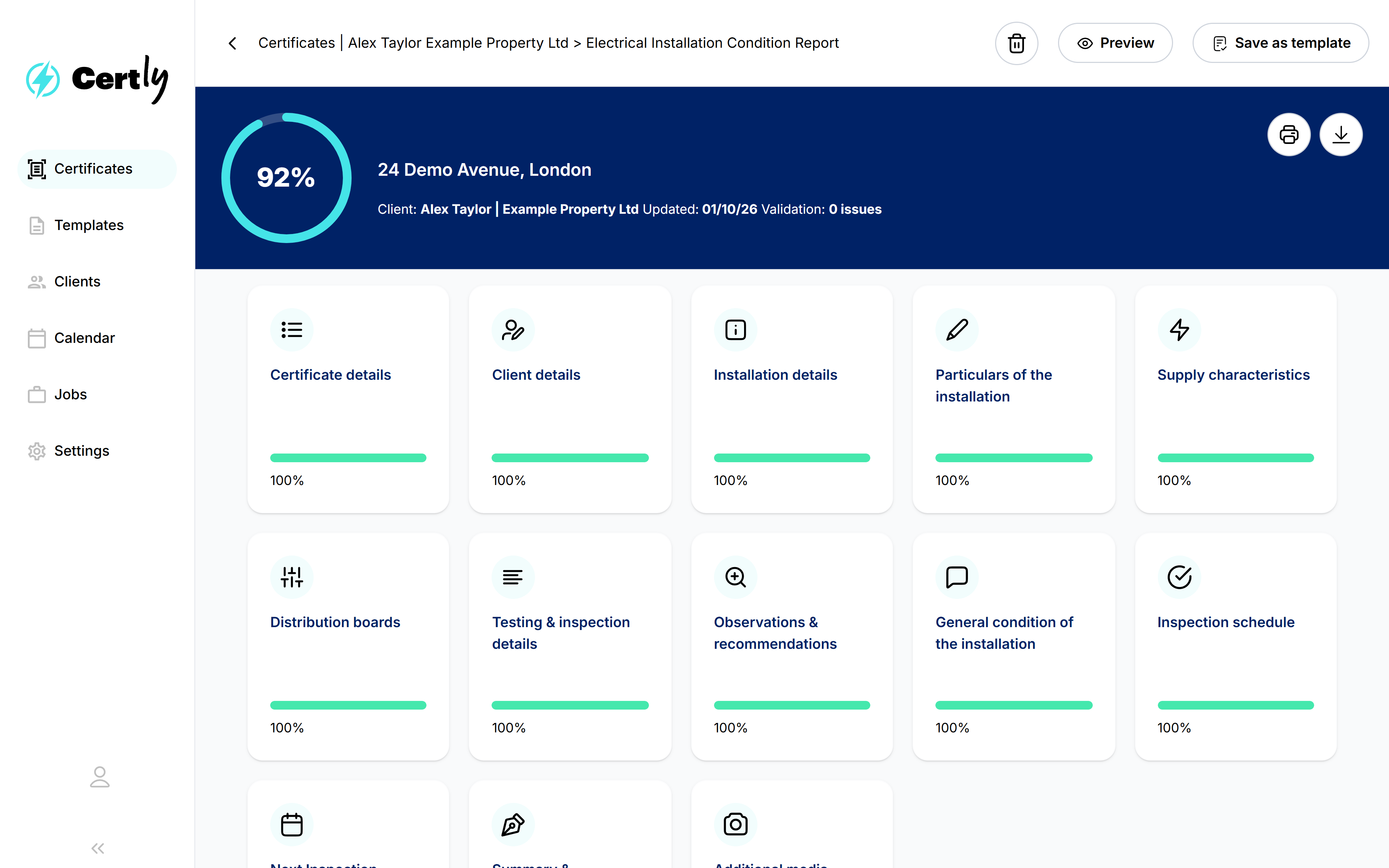 Certly interface illustrating create & certify